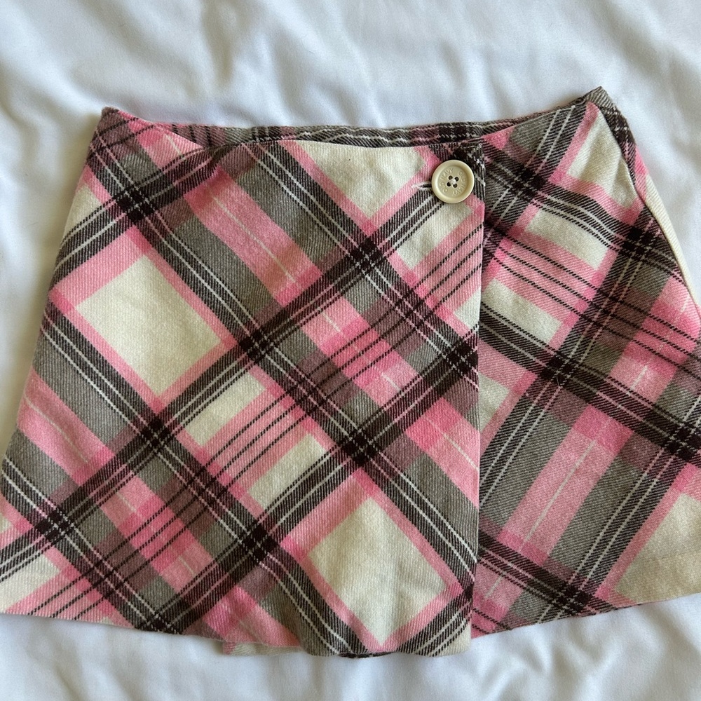 Y2K Old Navy Pink and Brown Plaid Mini Skirt